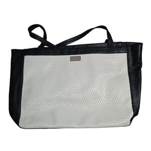 Nine West black & white woven accent tote bag